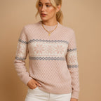 Klara – Pulover de damă cu guler înalt, tricotat, cu model de fulgi de zăpadă, casual
