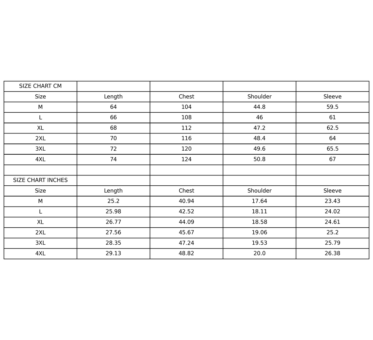 Size chart
