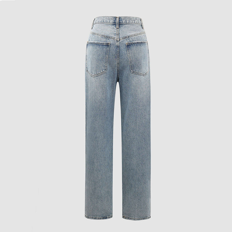 Nina – Damskie Jeansy Wide Leg Casual z Asymetrycznym Pasem Wygodne