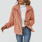 Klara – dámská casualová bunda z teddystofu s reverzním límcem