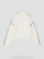 Emilia – Damski Oversized Sweter Casual z Kontrastowym Wykończeniem i Dekoltem w Serek