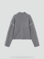 Emilia – Damski Oversized Sweter Casual z Kontrastowym Wykończeniem i Dekoltem w Serek