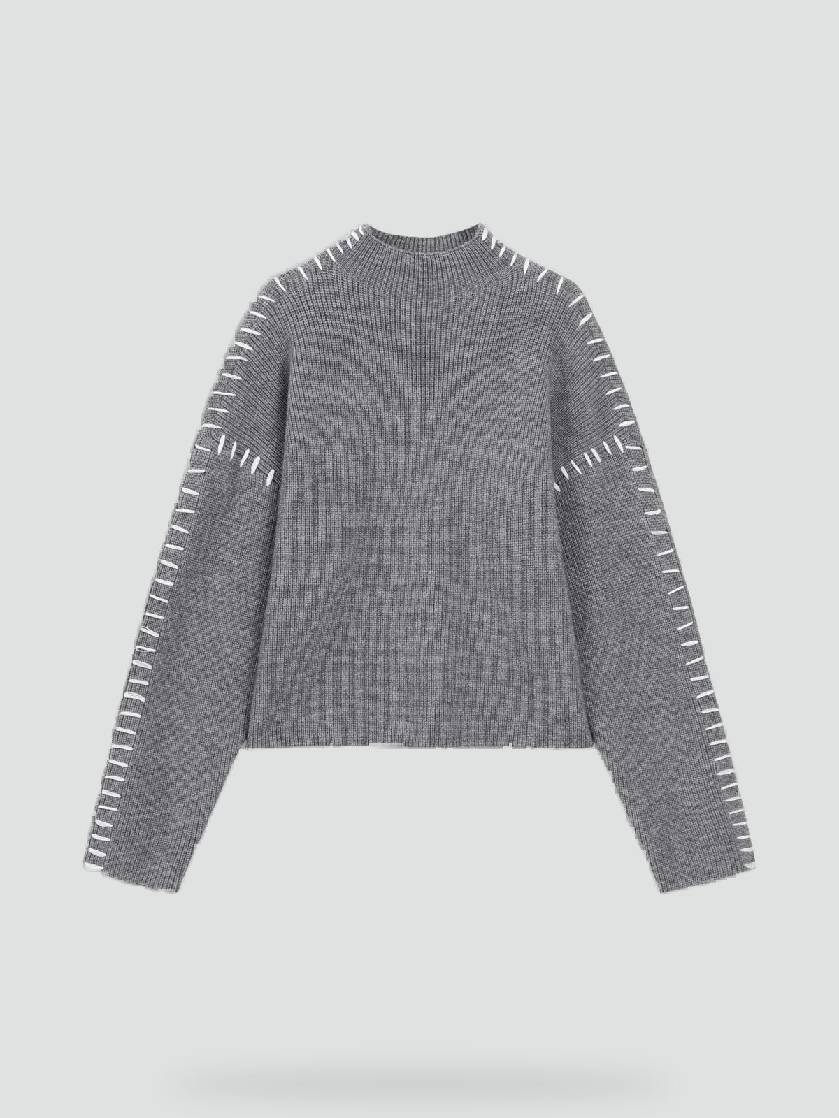Emilia – Damski Oversized Sweter Casual z Kontrastowym Wykończeniem i Dekoltem w Serek