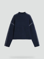 Emilia – Damski Oversized Sweter Casual z Kontrastowym Wykończeniem i Dekoltem w Serek