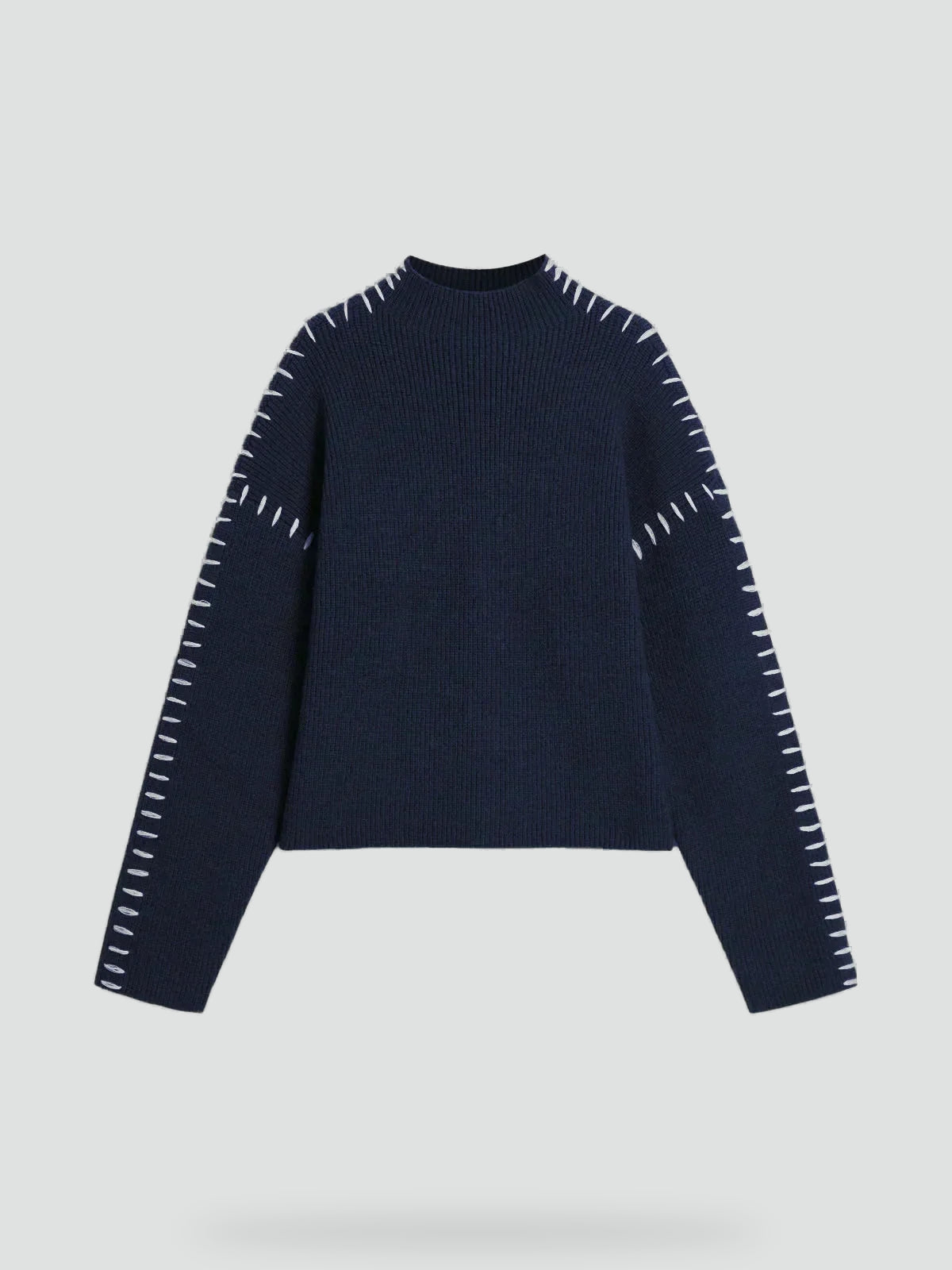 Emilia – Damski Oversized Sweter Casual z Kontrastowym Wykończeniem i Dekoltem w Serek