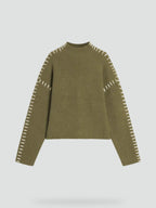 Emilia – Damski Oversized Sweter Casual z Kontrastowym Wykończeniem i Dekoltem w Serek