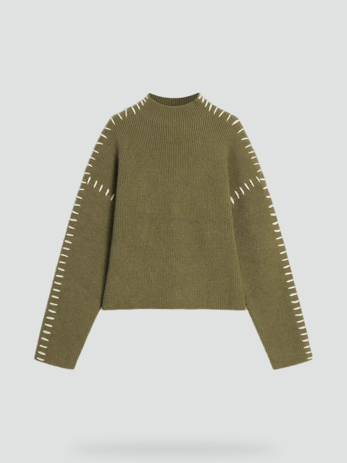 Emilia – Damski Oversized Sweter Casual z Kontrastowym Wykończeniem i Dekoltem w Serek