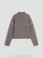 Emilia – Damski Oversized Sweter Casual z Kontrastowym Wykończeniem i Dekoltem w Serek