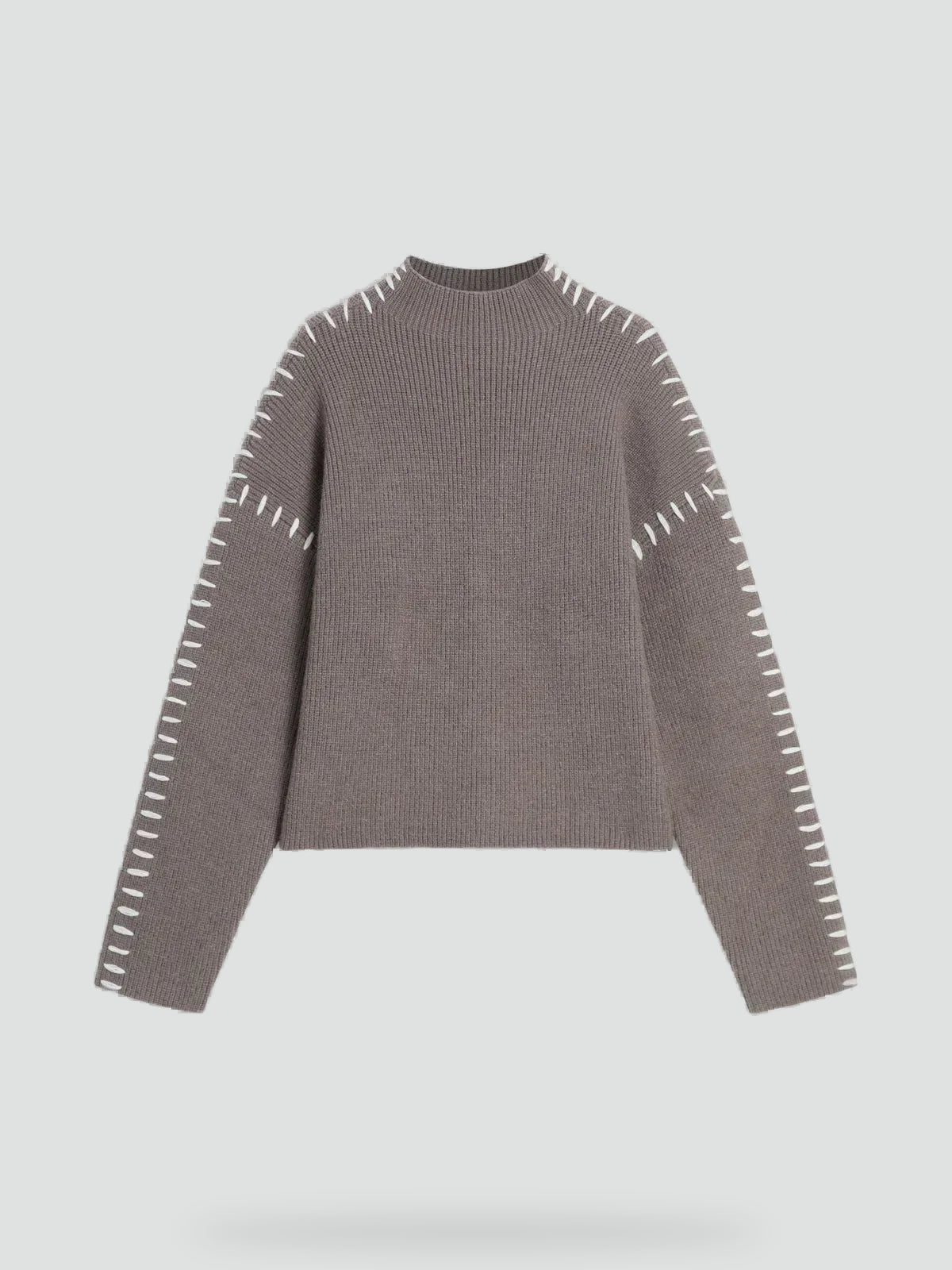 Emilia – Damski Oversized Sweter Casual z Kontrastowym Wykończeniem i Dekoltem w Serek