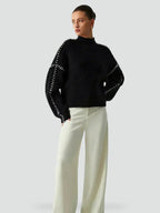 Emilia – Damski Oversized Sweter Casual z Kontrastowym Wykończeniem i Dekoltem w Serek