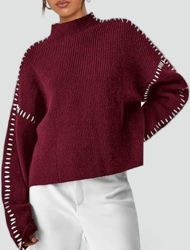Emilia – Damski Oversized Sweter Casual z Kontrastowym Wykończeniem i Dekoltem w Serek