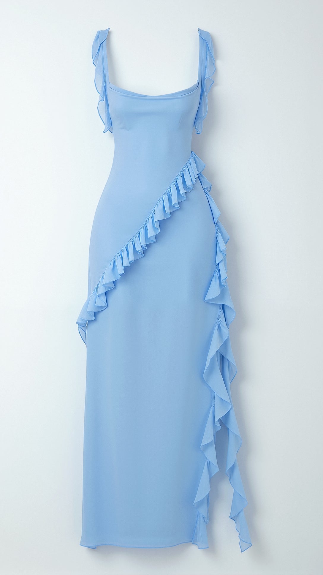 Mirella – Elegancka Sukienka Maxi z Falbankami Wieczorowa