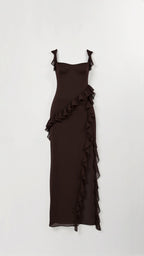 Mirella – Elegancka Sukienka Maxi z Falbankami Wieczorowa
