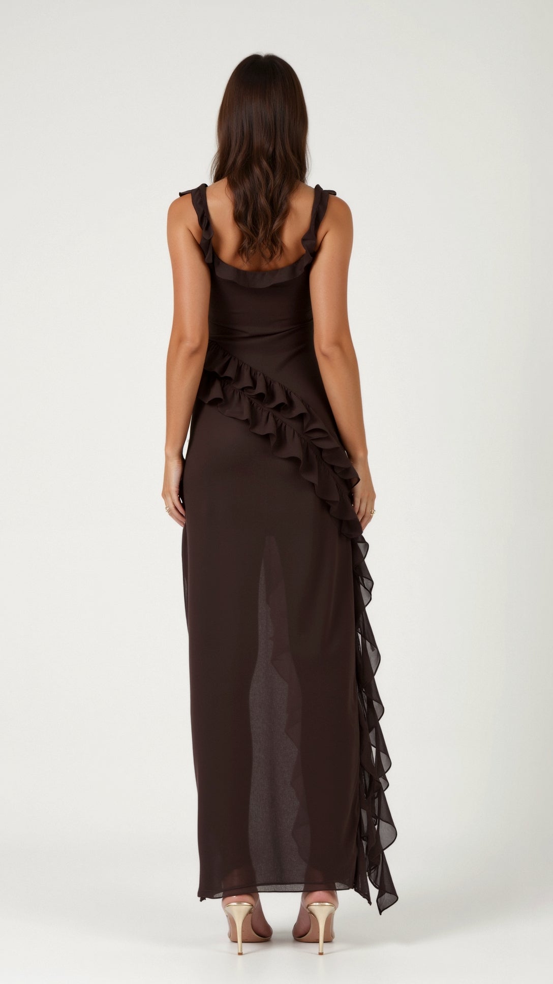 Mirella – Elegancka Sukienka Maxi z Falbankami Wieczorowa