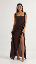 Mirella – Elegancka Sukienka Maxi z Falbankami Wieczorowa