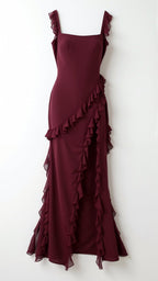 Mirella – Elegancka Sukienka Maxi z Falbankami Wieczorowa