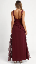 Mirella – Elegancka Sukienka Maxi z Falbankami Wieczorowa