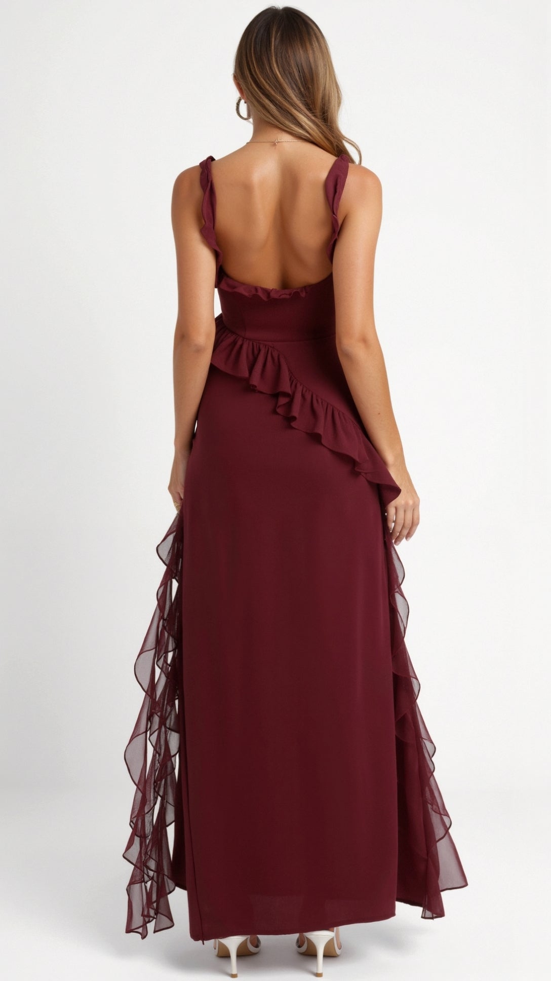 Mirella – Elegancka Sukienka Maxi z Falbankami Wieczorowa