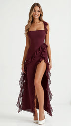 Mirella – Elegancka Sukienka Maxi z Falbankami Wieczorowa