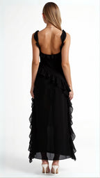 Mirella – Elegancka Sukienka Maxi z Falbankami Wieczorowa