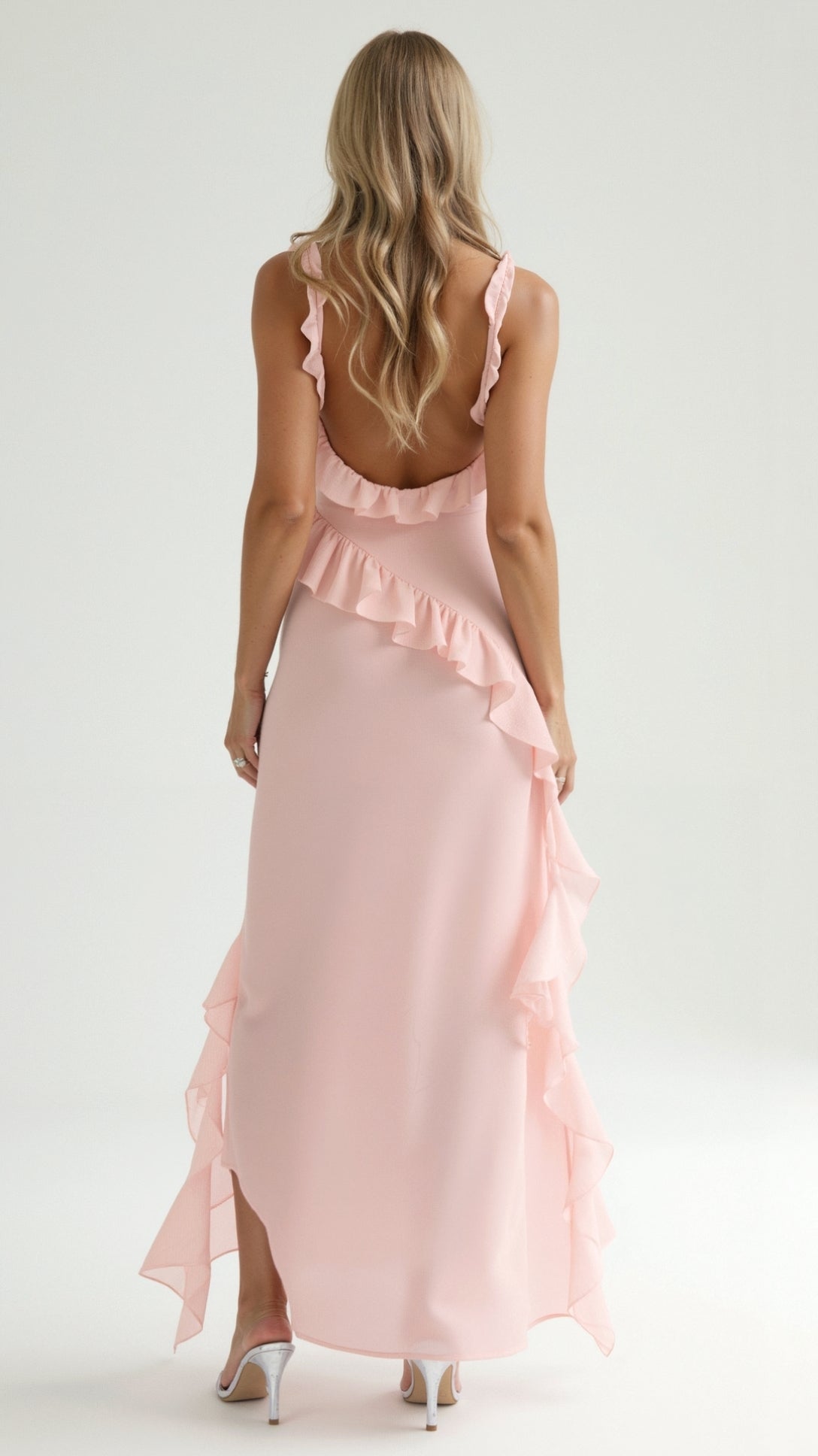 Mirella – Elegancka Sukienka Maxi z Falbankami Wieczorowa