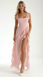 Mirella – Elegancka Sukienka Maxi z Falbankami Wieczorowa
