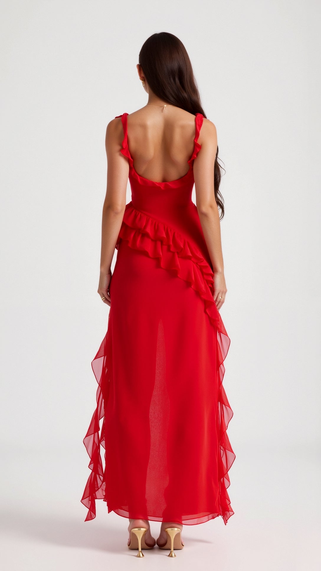 Mirella – Elegancka Sukienka Maxi z Falbankami Wieczorowa