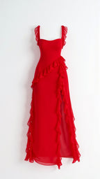 Mirella – Elegancka Sukienka Maxi z Falbankami Wieczorowa