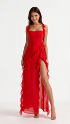 Mirella – Elegancka Sukienka Maxi z Falbankami Wieczorowa