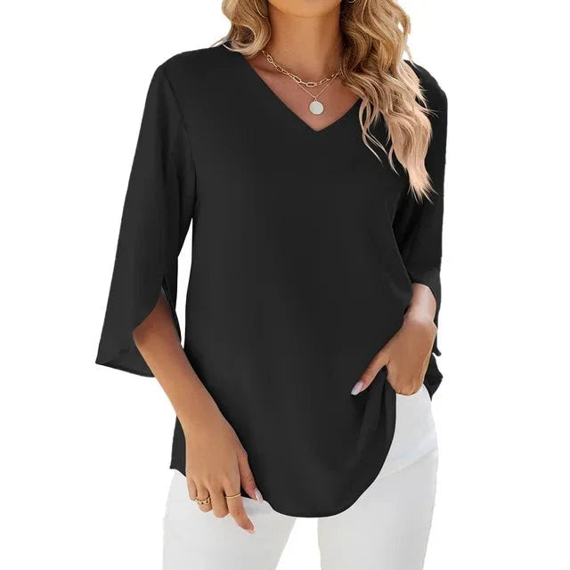 Elantra | Bluzka Damska Luźna z Dekoltem V – Stylowa Tunika Casual
