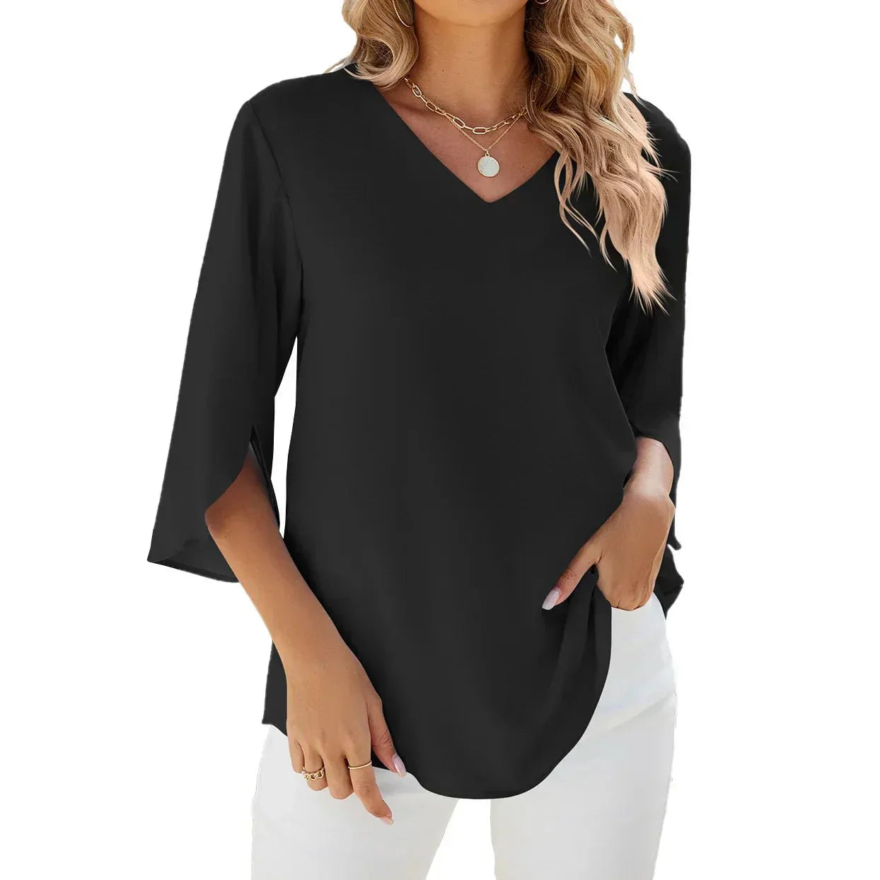 Elantra | Bluzka Damska Luźna z Dekoltem V – Stylowa Tunika Casual