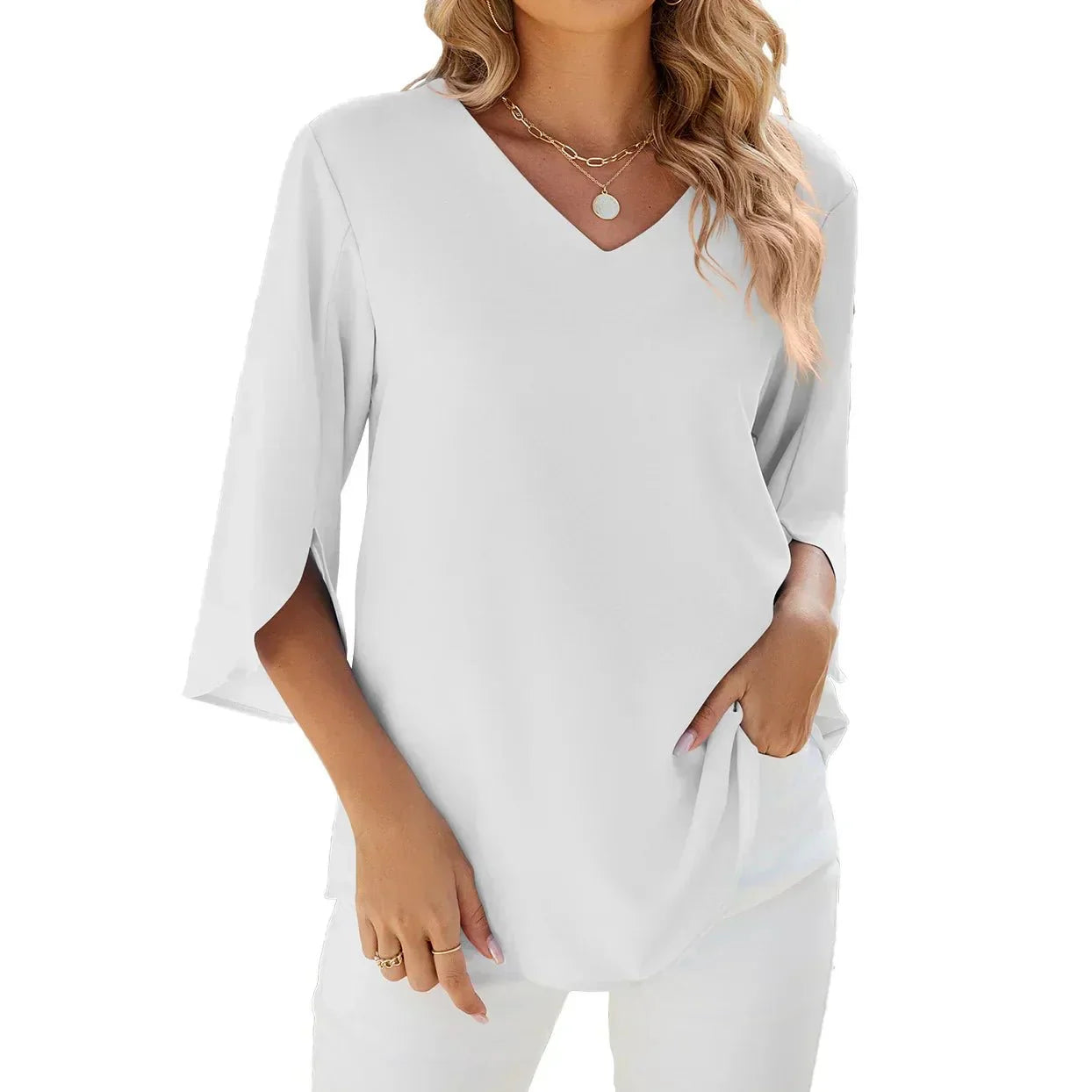 Elantra | Bluzka Damska Luźna z Dekoltem V – Stylowa Tunika Casual
