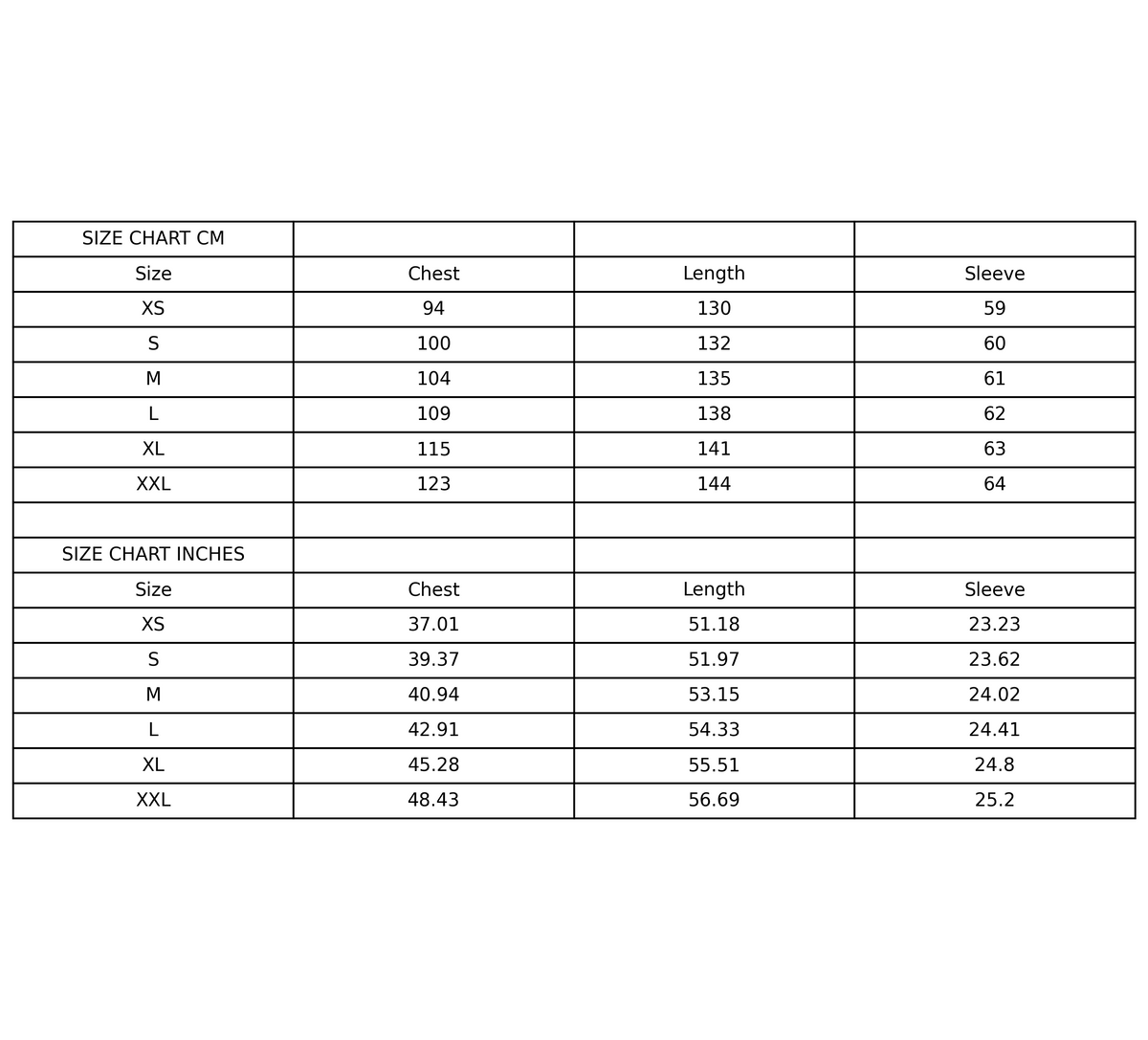 Size chart