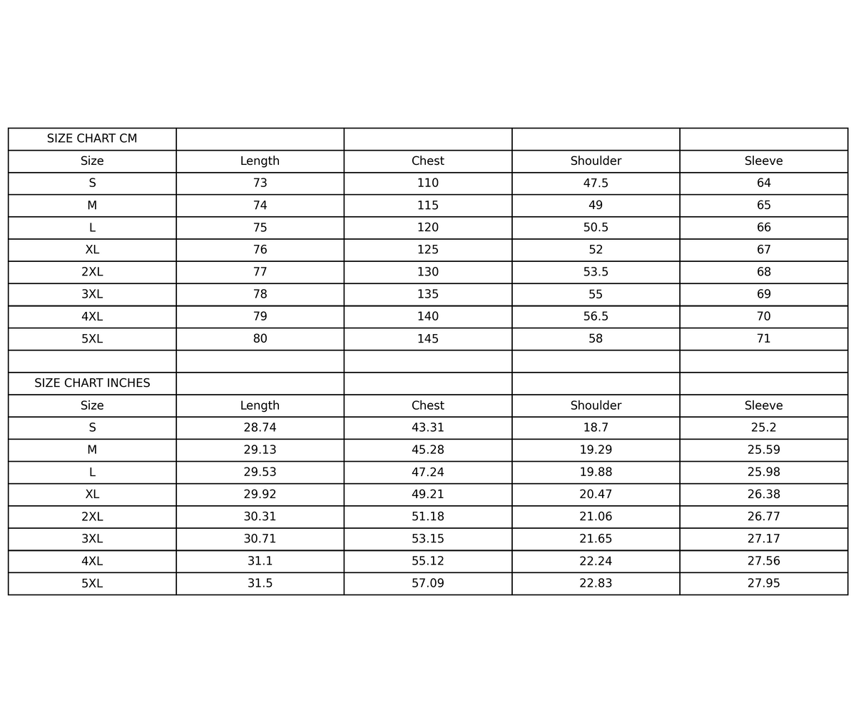Size chart