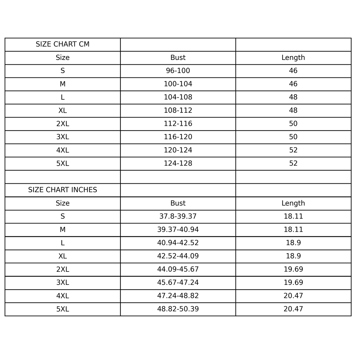 Size chart