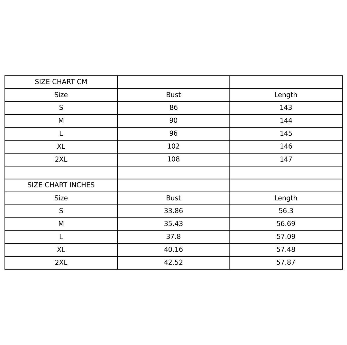 Size chart