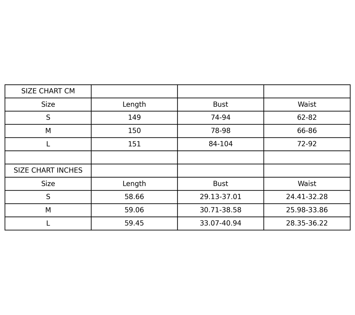 Size chart