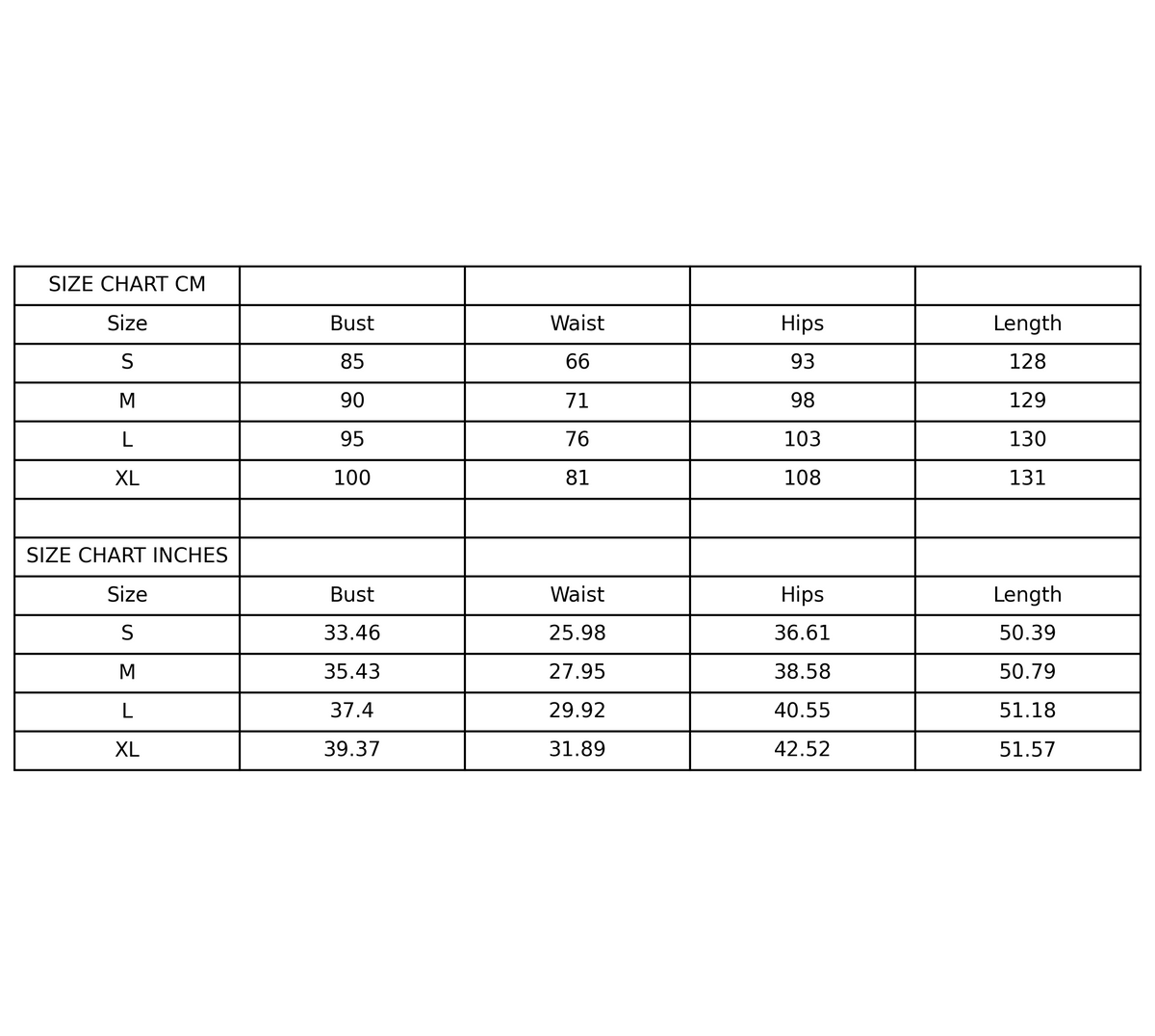 Size chart