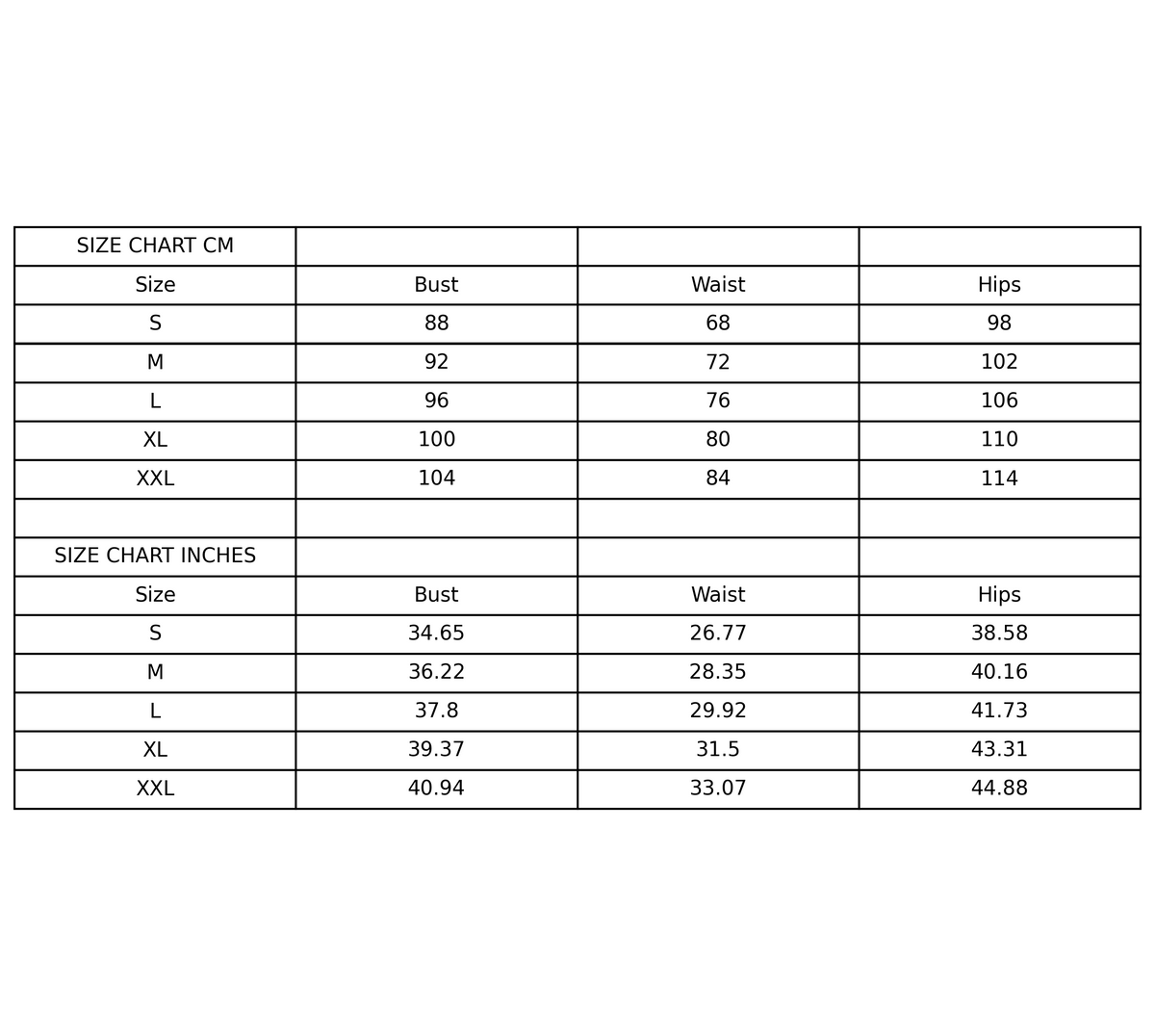 Size chart