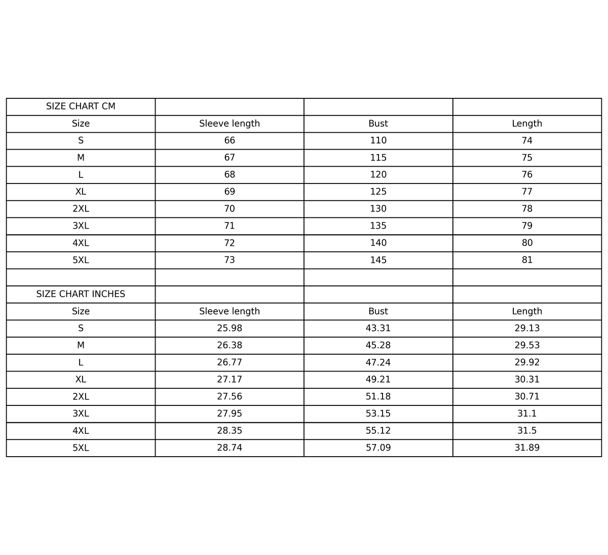 Size chart