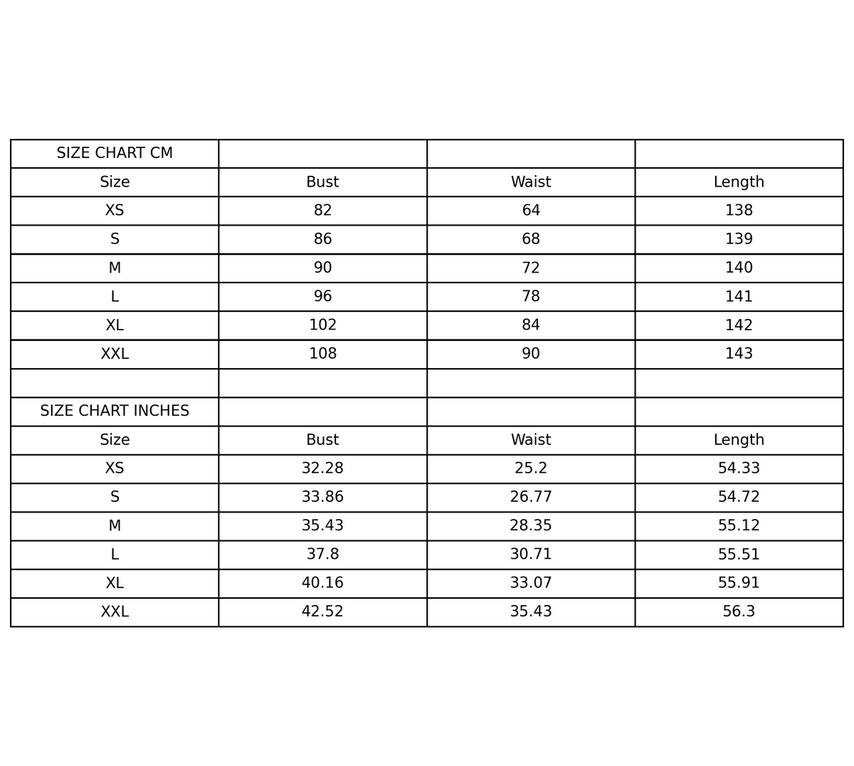 Size chart