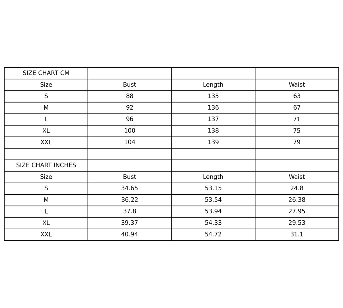 Size chart