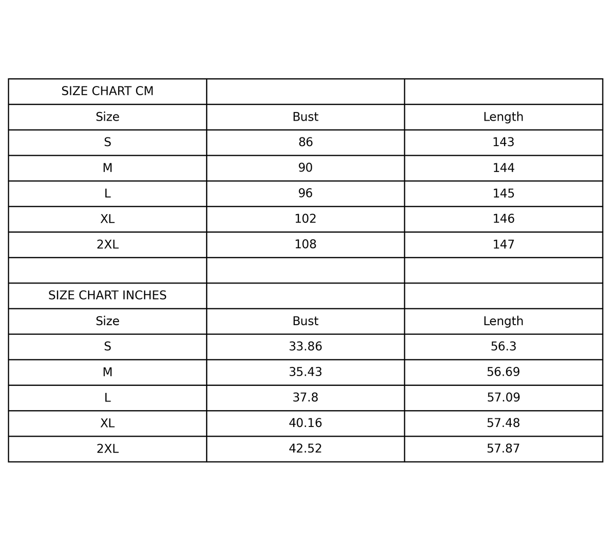 Size chart