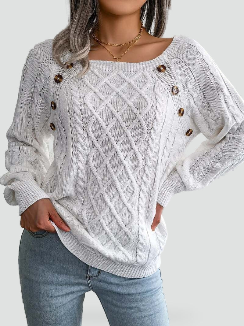 Malwina – Pulover elegant de damă, casual, cu nasturi și model la modă