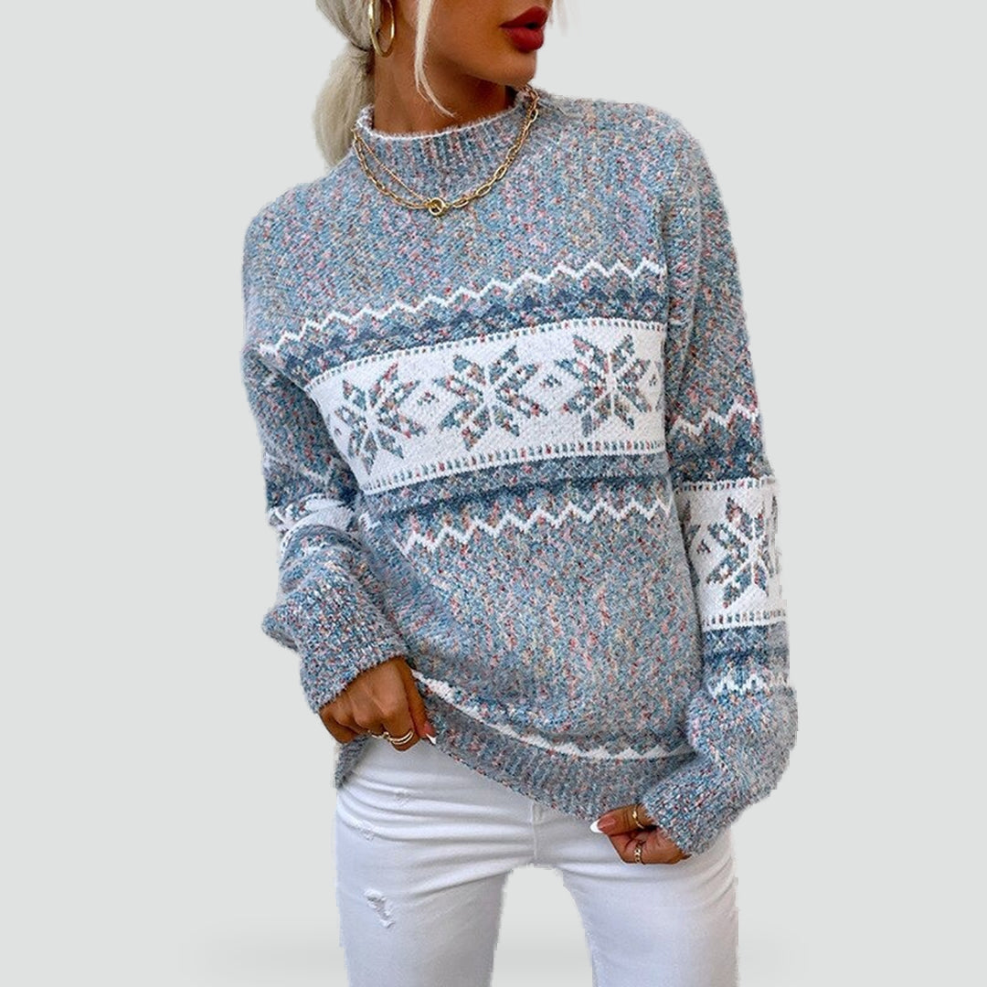 Annelie – Dámský ležérní svetr se vzorem sněhových vloček, pohodlný pletený styl