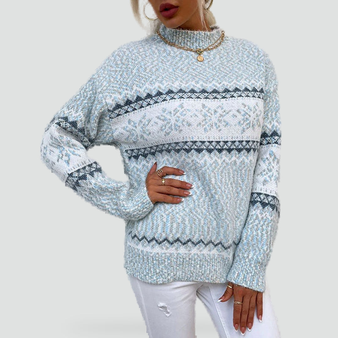 Annelie – Dámský ležérní svetr se vzorem sněhových vloček, pohodlný pletený styl