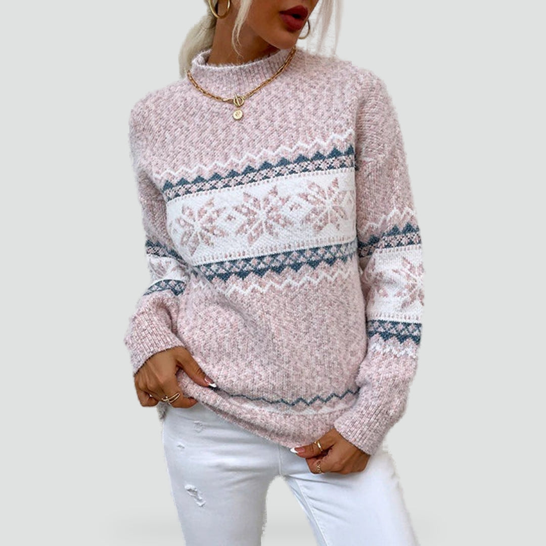 Annelie – Dámský ležérní svetr se vzorem sněhových vloček, pohodlný pletený styl