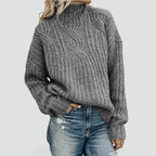 Kornelia – Damski Sweter Casual z Warkoczowym Splotem Luźny Krój