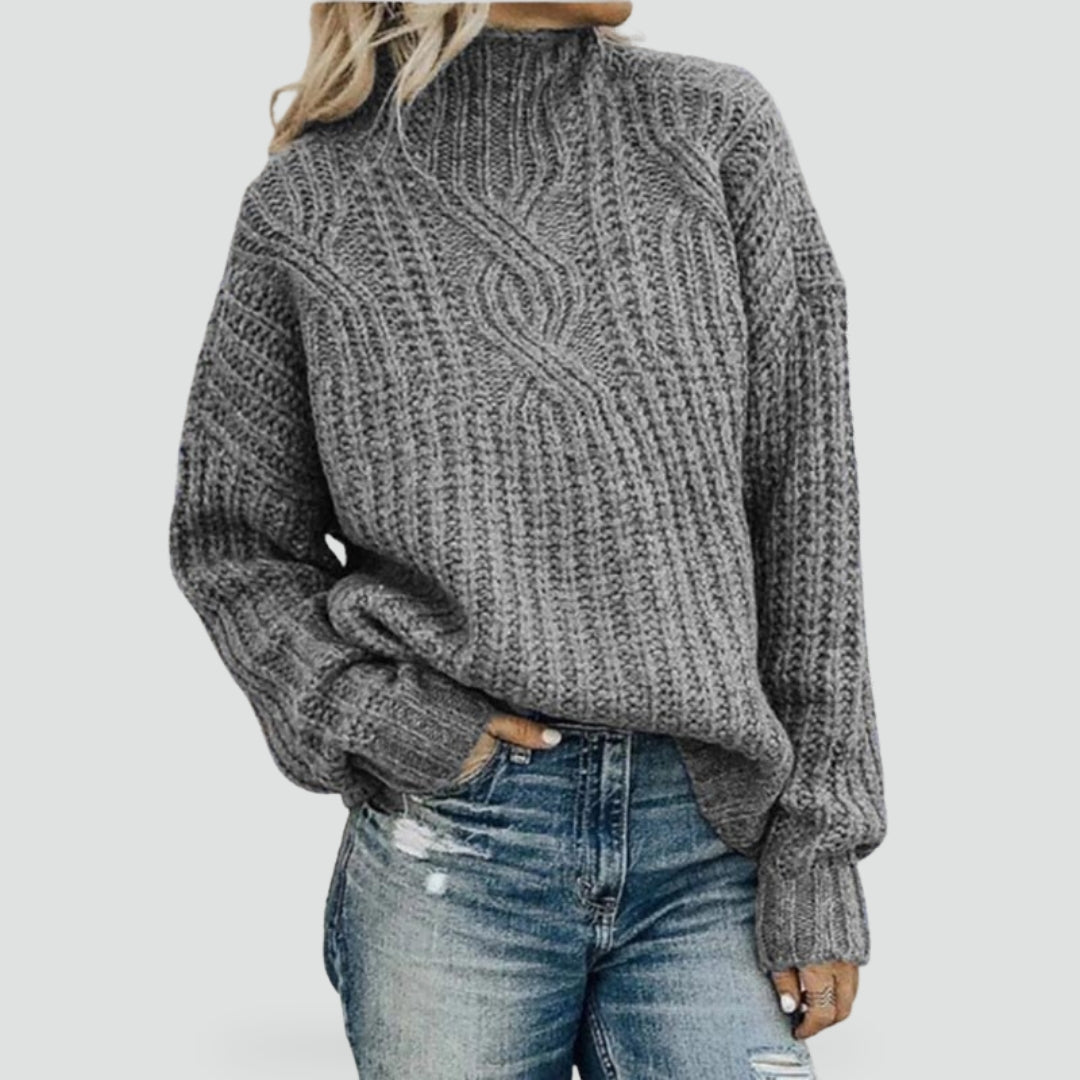 Kornelia – Damski Sweter Casual z Warkoczowym Splotem Luźny Krój
