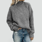 Kornelia – Damski Sweter Casual z Warkoczowym Splotem Luźny Krój